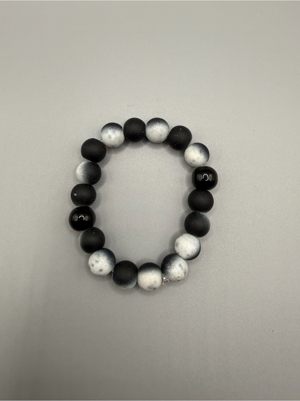 Bead Stretch Bracelet Set - Hot Pink, Black & Speckled Gray - Handmade #B0702C - Picture 10 of 12